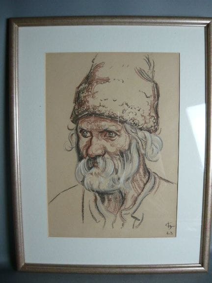 Monogramist, 1923. Man with a top hat. Oil pastel 