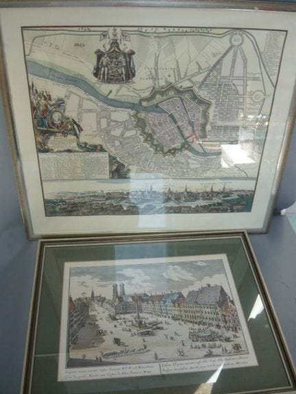 Dos mapas decorativos: Múnich y Berlín. Ambos enma