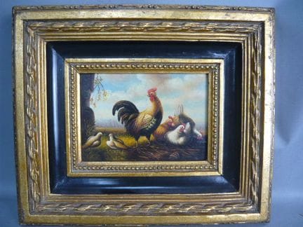 Pintor del siglo XX. Aves de corral en un paisaje.
