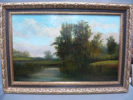 Artista de alrededor de 1900. Paisaje con pescador