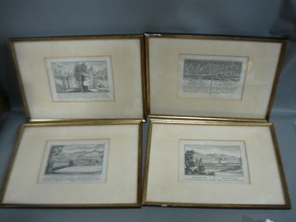 Set of 4 decorative, antique copper engravings. Al