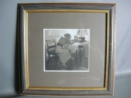 Sparrow. Düsseldorf. Woman at a desk. Watercolor. 