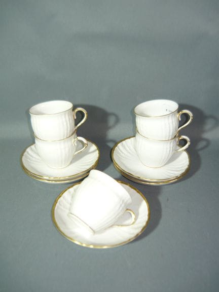 KPM Rocaille with gold trim. 5 coffee cups with sa