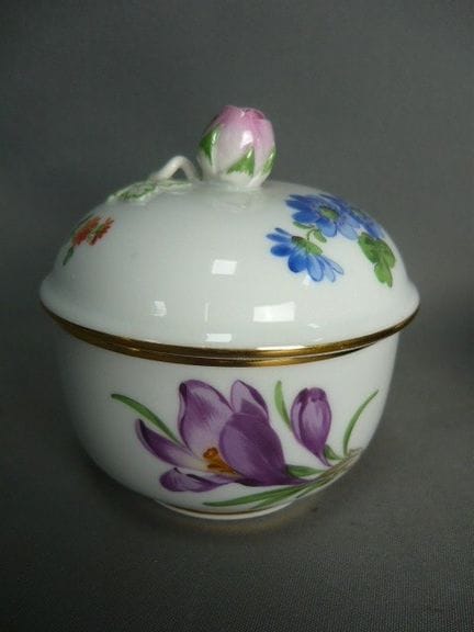 Sugar bowl with flowers. Meissen (Schwerter). Mark