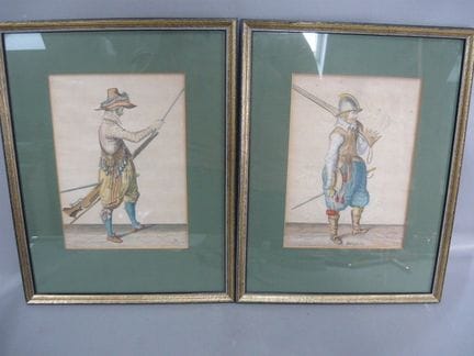 A pair of soldiers. Hand-colored copper engravings