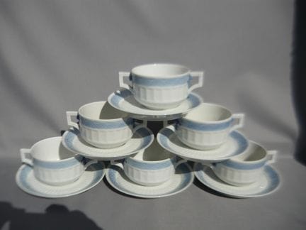 皇家哥本哈根“扇形”蓝系列。6只大汤碗套装。一级品。#11565。直径17.5厘米。PCL