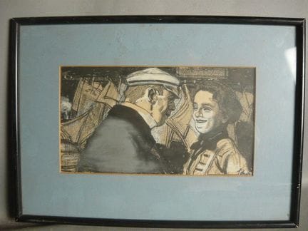 20th-century artist. Conversation. Oil pastel on p