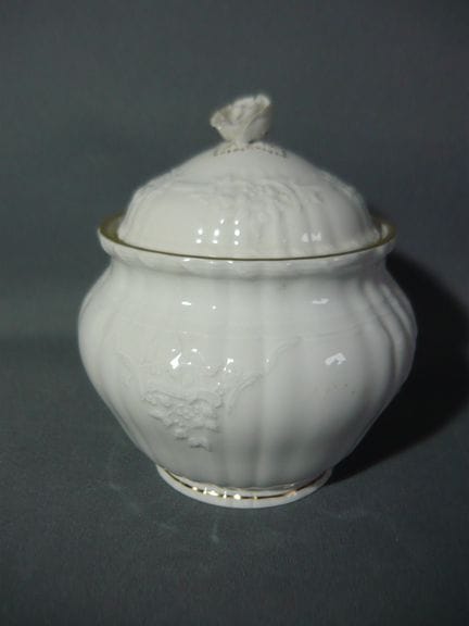 KPM Berlin Rocaille White with Gold. Large lidded 