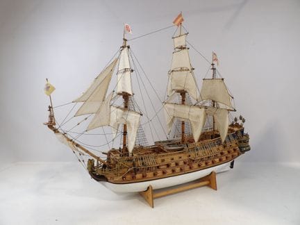 Model ship "Le San Filipe." H x W x D: 81 x 100 x 