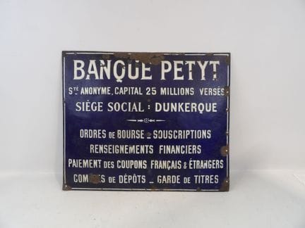 DÜNKIRCHEN – Gewölbte Emaille-Plakette „Banque Pet