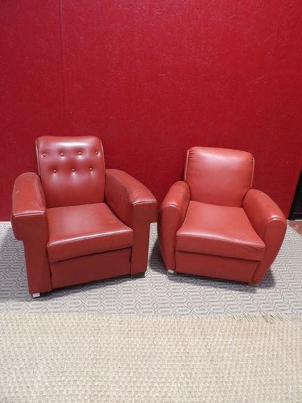 Set aus zwei Club-Sesseln aus rotem Kunstleder, un