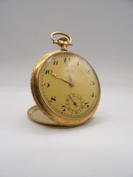Reloj de bolsillo de oro amarillo, tapa protectora