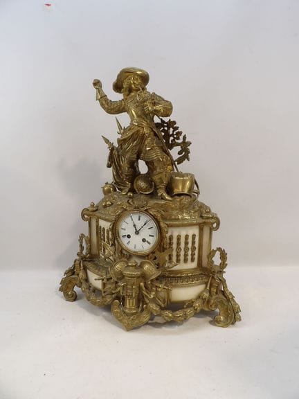 Bronze and alabaster mantel clock by Jean-Bart, de