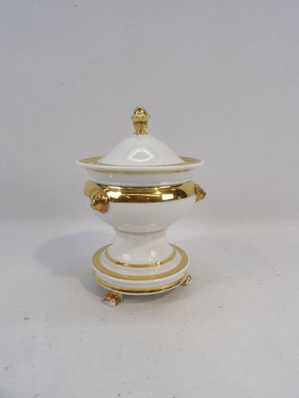 White Parisian porcelain jam jar with gold highlig