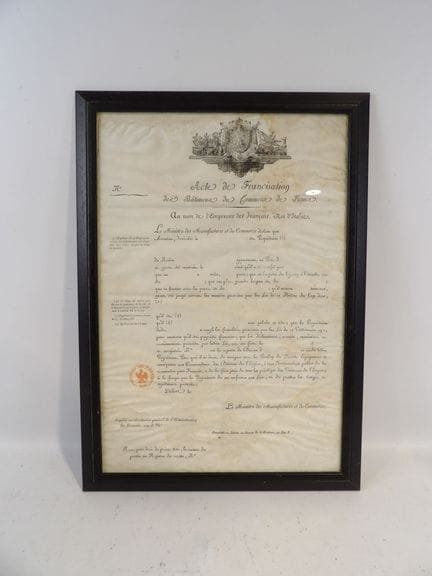 French Navy document, framed under glass, “Certifi