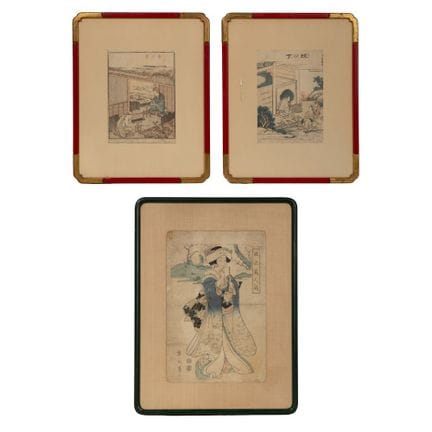 日本木版画合集  

(3) 日本木版画，包括(2)幅工业风场景画、小开本书籍中的旅行风景画，以及仿