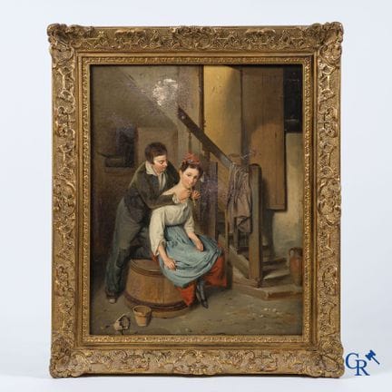 签名难以辨认。《恋人》。布面油画，署名并标注1891年。| 53 x 41 厘米。
66 x 54 
