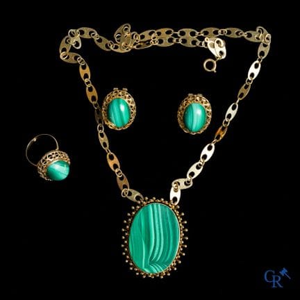Set di gioielli in oro 750°/00 con malachite incas