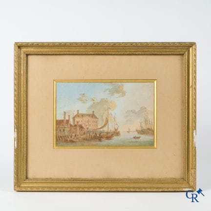 Dutch School, circa 1800. Urban seascape. View of 