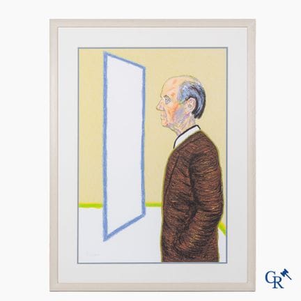 罗杰·拉维尔（1921-2013）（*）《透视矩形虚空前的侧面自画像》。重要彩色丝网版画。专业装裱。
