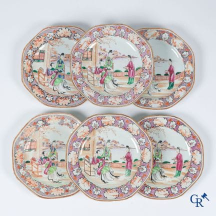 Arte asiatica. Porcellana cinese. Set di 6 piatti 