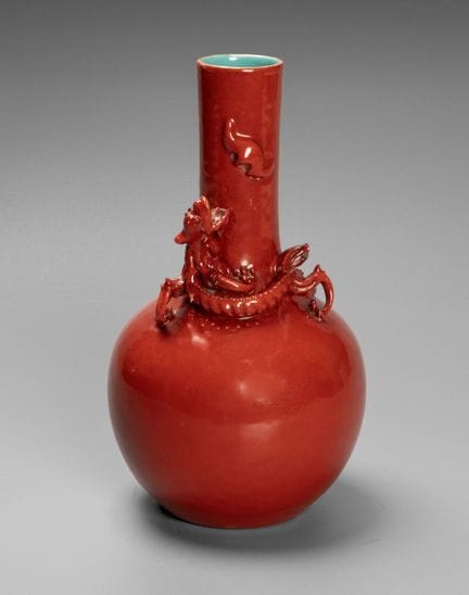 A Rare Coral Red-Glazed Porcelain Vase, Qing Dynas
