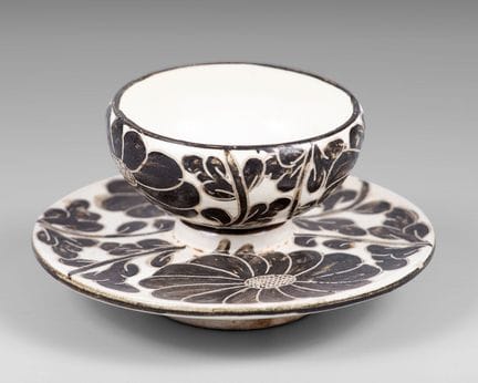Tasse et soucoupe en céramique de Cizhou, Chine, d