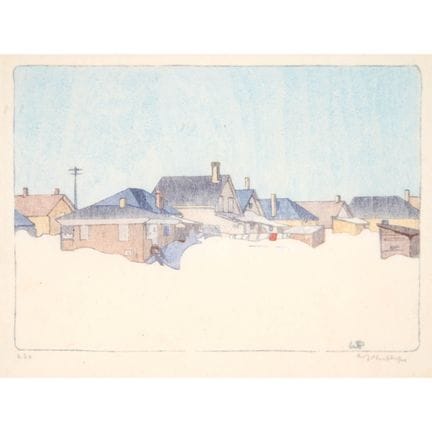 沃尔特·约瑟夫·菲利普斯（1884-1963），《温尼伯的一条街道，大雪封路》，选自《十幅加拿大彩色