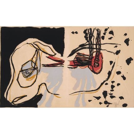 卡雷尔·阿佩尔（Karel Appel，1921-2006），《被画出的野兽 G》，1961年，附签