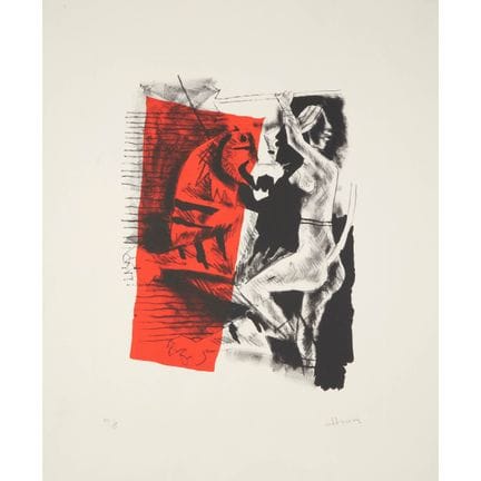 马克布尔·富达·侯赛因（1915-2011）， 《杜尔迦女神与老虎》，署名并标注“HC 1/8”（非