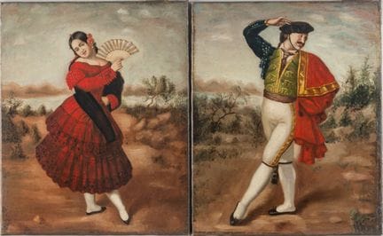 Andalusian School, S. XIX. Couple of majos. Made i