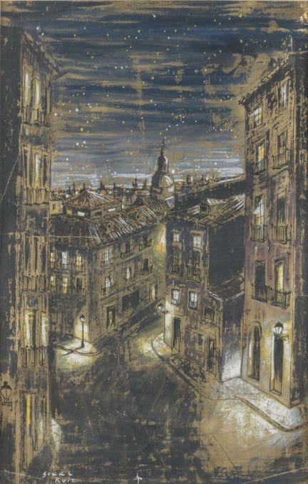 José Graña Ruiz (1931-?). Night view. Ink and goua