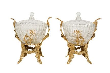 Pair of candy dishes, 20th century. Made of cut gl
