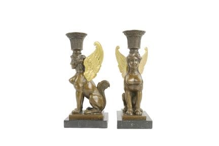 Pair of Empire-style candlesticks. Made of bronze 