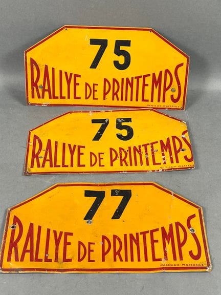 [AUTOMOBILIA]. Set of three painted metal plaques 
