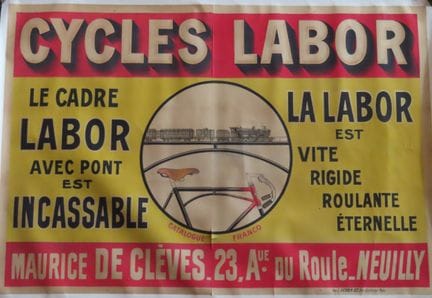 [DEUX-ROUES]. CYCLES LABOR. Importante affiche pub