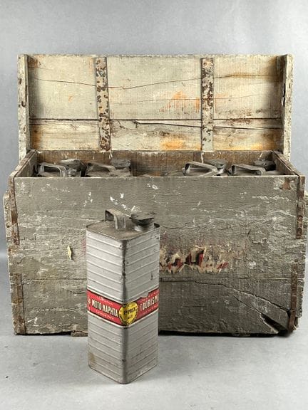[AUTOMOBILIA]. MOTORCYCLE GASOLINE. Wooden crate w