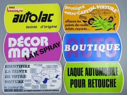 [AUTOMOBILIA]. Lot de six autocollants publicitair