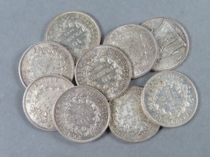 Réunion de 9 (neuf) pièces de 10 francs Dupré (Her