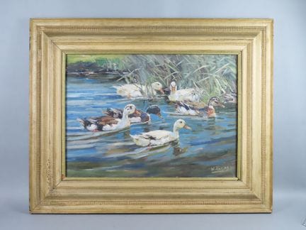 Willy TIEDJEN (1881-1950). Canards sur l'eau. Huil
