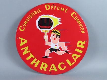 Plaque publicitaire émaillée ANTRACLAIR, combustib