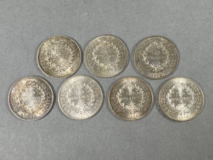 Réunion de 7 (sept) pièces de 50 francs Dupré/Herc
