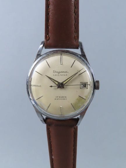 DUGENA, Germany. Calendar. Circular chrome-plated 
