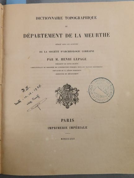 LEPAGE (Henri) - Dictionnaire topographique du dép