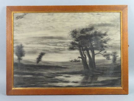 Early 20th-century school. Landscape. Charcoal dra