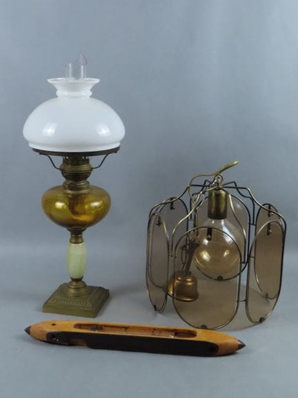 Set: Hängeleuchte mit Glasplättchen (1950er Jahre)