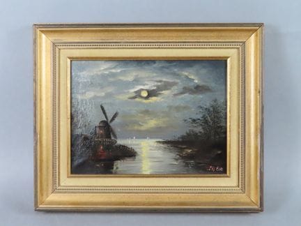 JULIO (siglo XX). Molino a la luz de la luna. Óleo