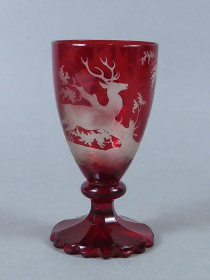 BOHEME. Copa grande de cristal superpuesto rojo, c