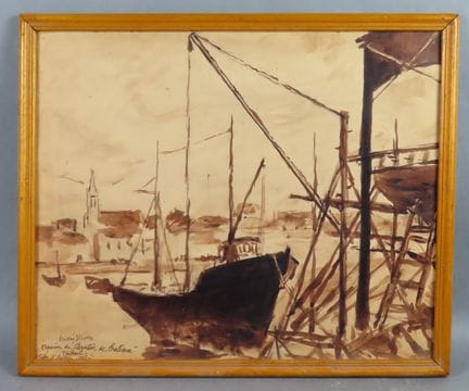 André STRAUSS (1885-1971). Esquisse du "Chantier d