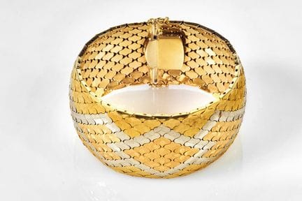 Pulsera de cinta flexible en tres tonos de oro con